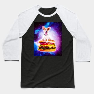 Outer Space Galaxy Dog Riding Burger Baseball T-Shirt